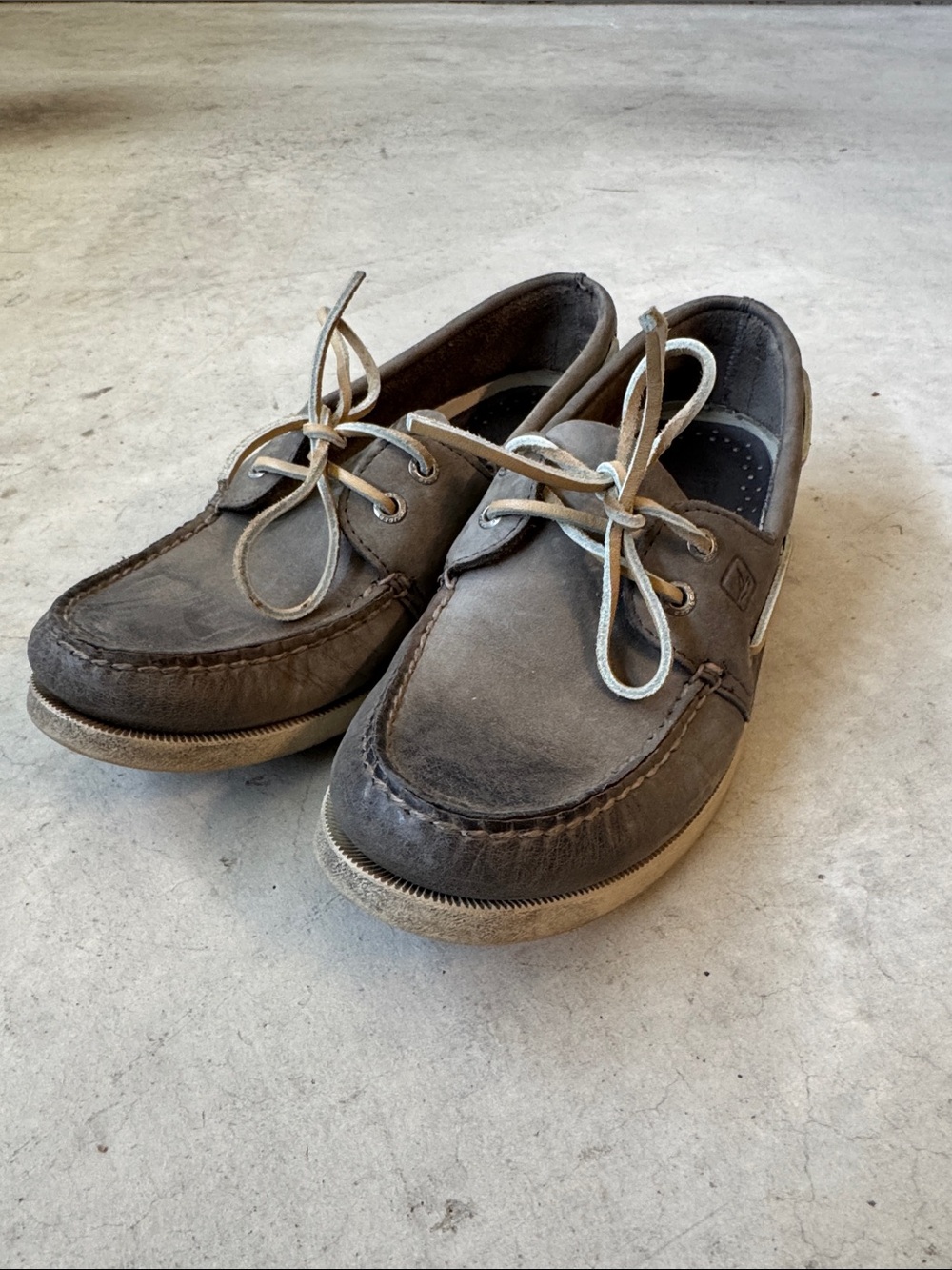 Sperry Gray/Tan Leather Moc Toe Boat Shoes